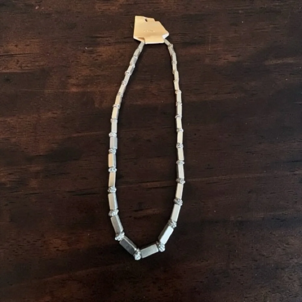 Silver‎ Tone Rectangular Bead Necklace - Elegant Women's Jewelry